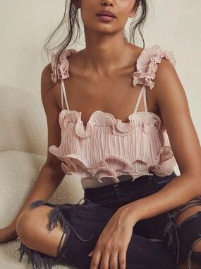NWT JOIE Ruffled Tie-Shoulder Bodysuit in Blush Pink SZ M